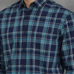 Greenfibre Blue Cotton Slim Fit Checked Shirt image 5