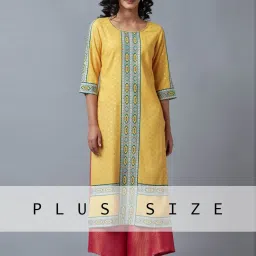 Aurelia Yellow & Green Printed Straight Kurta image 1