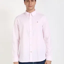 Tommy Hilfiger Pink Cotton Regular Fit Checks Shirt-image-41