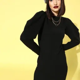 KASSUALLY Black Cotton Relaxed Fit A Line Dress-picture-40