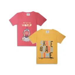 Vimal Jonney Kids Yellow & Pink Printed T-Shirt (Pack of 2)-picture-25