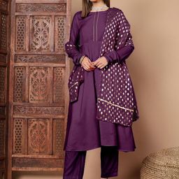 Anouk Rustic Round Neck Zari Anarkali Kurta With Georgette Dupatta-picture-34