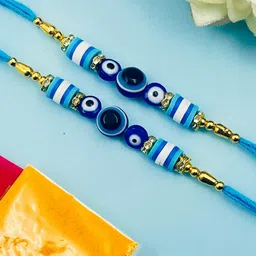 TANAIRA Set Of 2 Artificial Stones Studded & Beaded Evil Eye Rakhis-picture-27