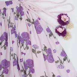 Little Bansi Girls Cotton Lining With Muslin Dandelion Blouse, Lehenga & Dupatta- Lavender image 2
