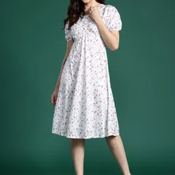 DressBerry Floral Print A-Line Midi Dress-image-4
