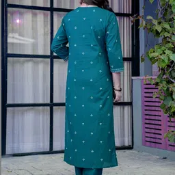 PARTHVI Women Ethnic Motifs Printed Regular Thread Work Pure Cotton Kurta with Trousers & With Dupatta image 2