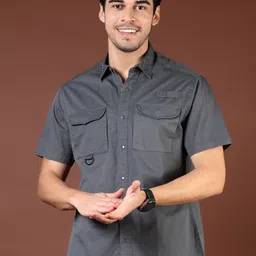 V-Mart Men Spread Collar Solid Cotton Casual Shirt-picture-39