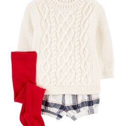 Carter's Baby 3-Piece Cable Knit Sweater & Shorts Set - White Red-picture-22