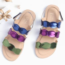 Hola Bonita Party Wear Sandals  With Velcro Closure - Blue-picture-17