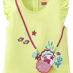 Babyhug 100% Cotton Knit Half Sleeves T-Shirt With Frill Detailing Mock Sling Bag Print- Green-picture-38