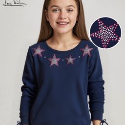 arias by lara dutta Arias Cotton Stretch Ruched Full Sleeve Tops With Embellished Rhinestone - Navy Blue-picture-18