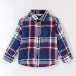 INFINITY Indigo Herringbone Twill Full Sleeves Checked Shirt - Navy Blue-image-7