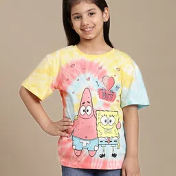 Kidsville Cotton Spongebob Squarepants Featuring Half Sleeves Character Printed Tie Dye Tee - Blue & Pink-picture-17