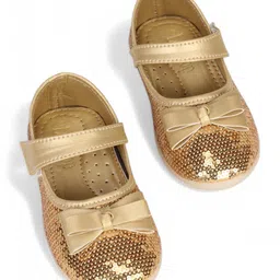 Lil Lollipop Bow Applique Detailed Sequins Embellished Mary Jane Ballerinas - Gold-picture-17