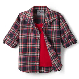 Dapper Dudes Woven Full Sleeves Checked Shirt With Attached Tee - Navy Blue-picture-16