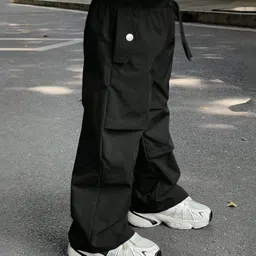 tior Cotton Woven Solid Cargo Pants - Black image 1