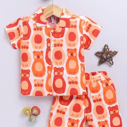 TOONYPORT Cotton Knit Half Sleeves Cute Bears Printed Shirt & Coordinating Shorts Set - Orange-picture-24