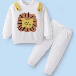 Mark & Mia Cotton Full Raglan Sleeves Winter Wear T-Shirt & Joggers Set with Animal Graphics Print & Applique Detailing - White-picture-26