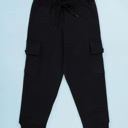 Kiddopanti Fleece Knit Solid Cargo Track Pants - Black-picture-32