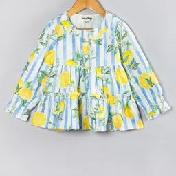 Hugsntugs Cotton Woven Full Sleeves Striped & Lemons Printed Top - White & Yellow-picture-10