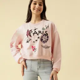 Lil Tomatoes Cotton Looper Knit Full Sleeves Paris Text Printed Light Winter Sweatshirt - Pink-picture-35
