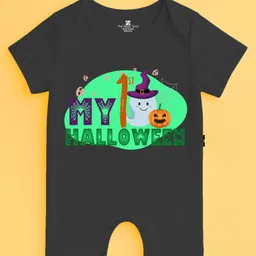 The Peppy Tend 100% Cotton Knit Halloween Theme Half Sleeves My 1st Halloween Text Printed Romper - Black-picture-15