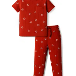 Pine Kids Drop Needle Half Sleeves Co-ords Night Suits with Basketball Print - Red Orche-picture-22