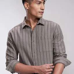HIGHLANDER Men Comfort Slim Fit Opaque Striped Casual Shirt-picture-37
