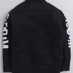 Ministitch Full Sleeves Text PrintedDenim Jacket - Black image 3
