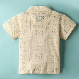 Dapper Dudes Half Sleeves Crochet Designed Shirt - Fawn image 2