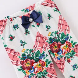 CrayonFlakes Floral Printed  & Bow Embellished Leggings - Off White image 4