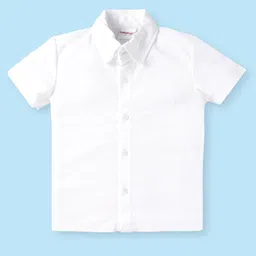 Babyhug Woven Half Sleeves Solid Color Shirt with Checkered Shorts with attached Suspender & Bow - White Navy & Red image 3