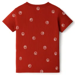 Pine Kids Drop Needle Half Sleeves Co-ords Night Suits with Basketball Print - Red Orche image 3