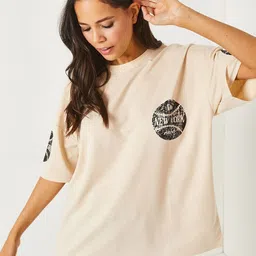 Olalook Women Typography Printed Round Neck Cotton Oversized T-shirt-image-8