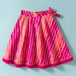 Exclusive from Jaipur Cotton Woven Halter Neck Sleeveless Choli Striped Lehenga Set With Cap & Booties - Fuschia image 4