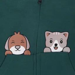 The Mom Store Cotton Knit Full Sleeves Puppies Printed Light Winter Hooded Jacket - Green image 5