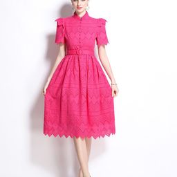 JC Collection Women Mandarin Collar Schiffli Fit and Flare Dress-picture-16