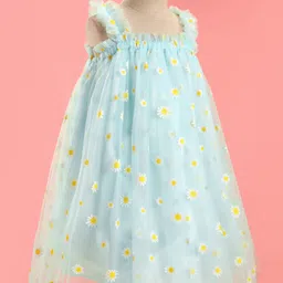 Mark & Mia Net Woven SleevelessA Line Party Dress with Frill Detailing & Floral Print - Mint Green image 5