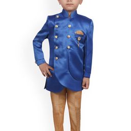 SG YUVRAJ Boys Blue & Brown Sherwani Set-picture-22