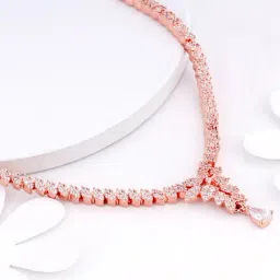 GIVA 92.5 Sterling Silver Rose Gold Bridal Floral Necklace-picture-23