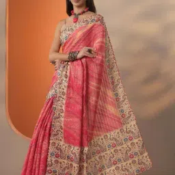 Libas Orange Printed Saree With Unstitched Blouse image 3