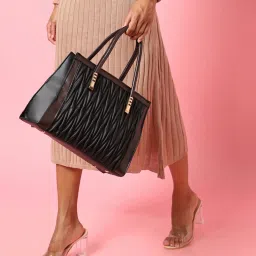 HauteSauce Black Textured Medium Handheld Handbag image 2