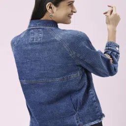 People by Pantaloons Blue Cotton Regular Fit Jacket image 2