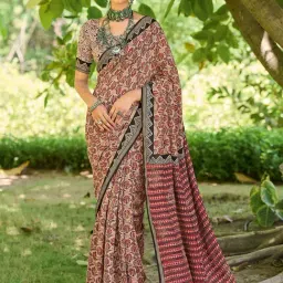 Saree Mall Beige Printed Sarees With Unstitched Blouse-picture-30
