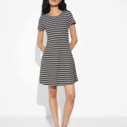People By Pantaloons Jet Black Slim Fit Striped Dress-picture-4