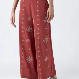 Bombay Paisley by Westside Rust Embroidered Cotton Palazzos-image-1