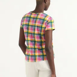 United Colors of Benetton Yellow Cotton Chequered Top image 2