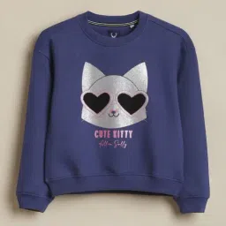 Allen Solly Girls Blue Cotton Regular Fit Graphic Print Sweatshirt-image-80