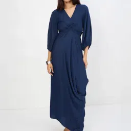 FEMMELLA Navy Satin Solid Dress-image-46