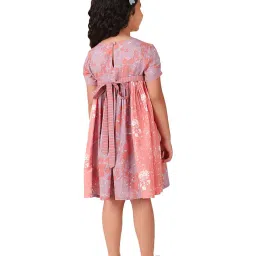 Fabindia Kids Lavender & Coral Printed Dress image 2